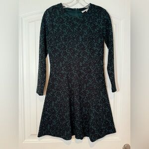 Loft fit and flare green and black jacquard dress size 00P